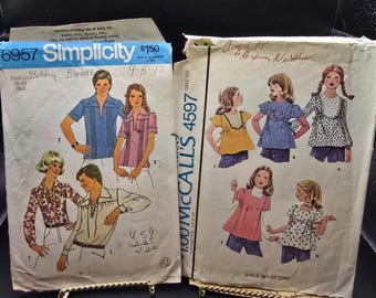 Lot of 2 Vtg Clothing Patterns -McCalls and Simplicity 1975, Men, Women, Child