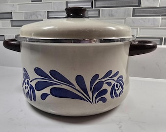 Couvercle de marmite en émail Pfaltzgraff Yorktowne GHC floral bleu vintage des années 1970 8 Qt