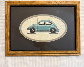 Vintage Gerahmte Nadelspitze Retro Light Blue Car Art Handgemacht
