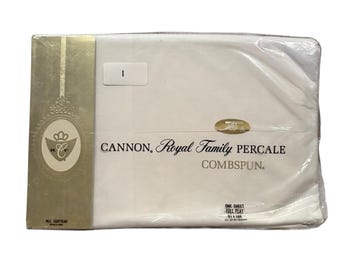 Sábana encimera vintage de percal Cannon Royal Family, tamaño matrimonial, 81 x 108 cm, color blanco, sin abrir, embalaje original, fabricada en EE. UU.