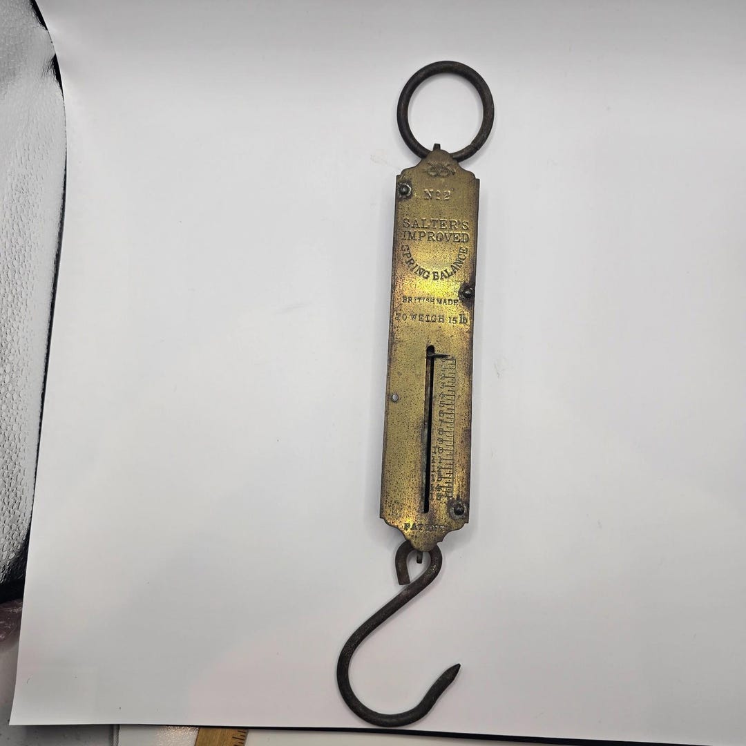 Antique Salter's Improved Spring Balance No 2 Brass Hanging Scale