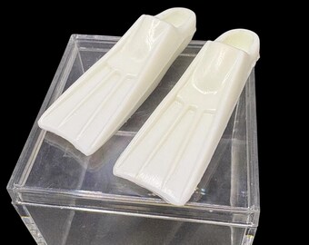 Vintage Barbie White Swim Fins Flippers Scuba Beach Accessory 1980s 1990s Mattel