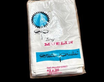 Vintage State Pride Luxury Muslin 2 Pillowcases White 42x36 NIP 100% Cotton USA