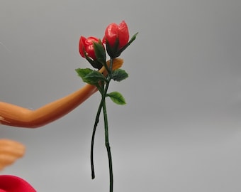 Vintage Barbie Miniature Pair of Long Stem Red Roses