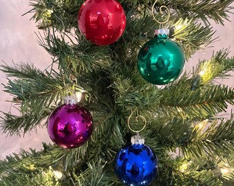 4 Rauch Glass Ornaments Red Blue Green Purple Vintage Shiny Round USA Set