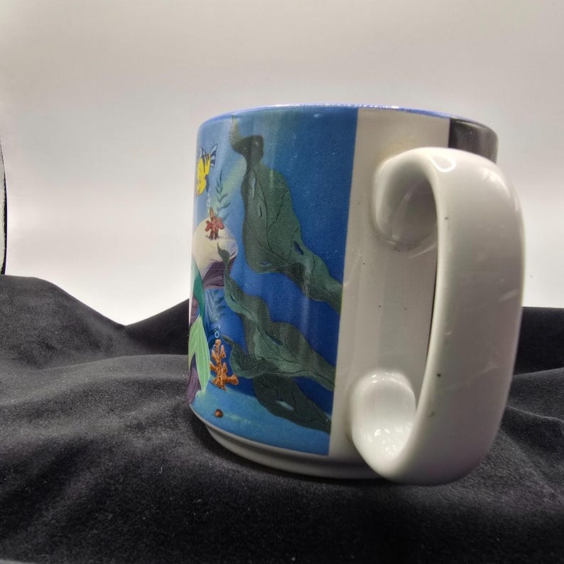 Vintage 90's Disney The Little Mermaid Ursula Flounder Mug Made in Thailand Blue image 4