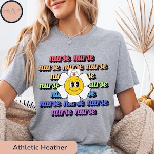 Retro Nurse T-Shirt, Groovy Flower Nurse Gift, Rainbow Nurse Shirt, Cute Nurse Appreciation Tee, Vintage Nursing Shirt, RN Graduation Gift