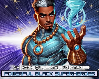 Black-Futuristic Superhero Clipart: 14 PNG Images