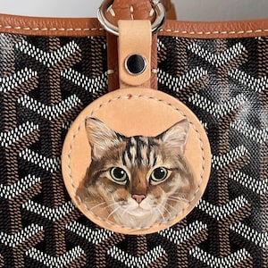 Breloque de sac en cuir pour animal de compagnie peinte à la main personnalisée cadeau pour chien fait main portrait d'animal de compagnie chien commémoratif chat porte-clés miroir de voiture ornement suspendu
