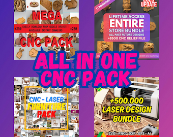All In One CNC Mega Bundle – 500K+ CNC Laser & Router Files | Reliefs, Trays, Furniture | Stl Dxf Svg | Instant Download – Commercial Use