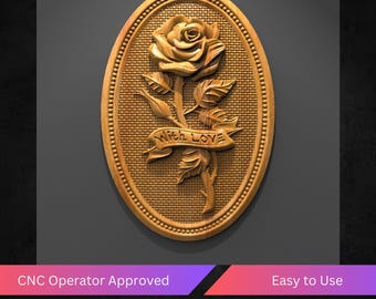 Rose Flower With Love Relief STL File for CNC Router and 3D Printing Art