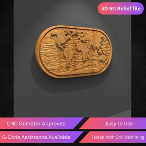 Fichier en relief CNC de carte du monde, fichier Stl pour routeur CNC - téléchargement immédiat | Testé et optimisé | Cnc facile à utiliser approuvé par un opérateur