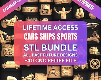 Lot de voitures, navires, sports en relief, fichier 3D en relief cnc pour panneau mural, fichier 3D pour routeur cnc - téléchargement immédiat, prêt pour la commande numérique ; accès à vie