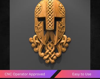 Viking Helmet 3D STL Model for CNC Router Wood Carving Norse Mythology Wall Decor Celtic Knot Beard Digital Download Art Design File