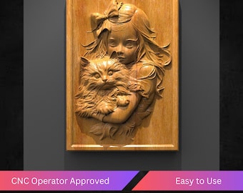 Girl and Cat Cnc Router Files, Angel Stl File For Cnc, Vectric, Artcam, Easel