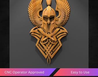 Warrior Helmet 3D STL Model for CNC Router Wood Carving Norse Mythology Wall Decor Celtic Knot Beard Digital Download Art Design File