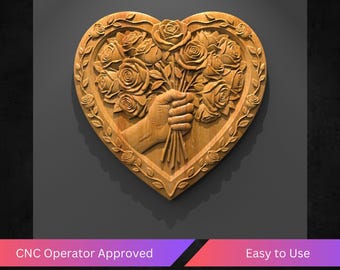 Heart of Roses 3D CNC Bas Relief – STL File for CNC Router, VCarve, Aspire – Floral Wall Art Digital Download