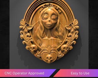 Corpse Bride CNC-reliëfbestand, Glass Face STL-bestand voor CNC-router | Goedgekeurd door CNC-operator | Getest en geoptimaliseerd | Eenvoudig in gebruik | Direct downloaden