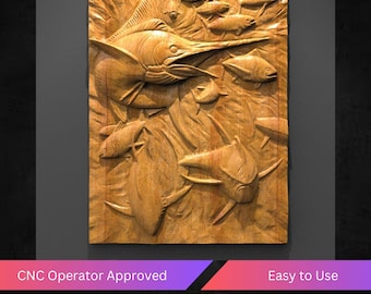 Swordfish 3D STL Model for CNC Router, Ocean Life Wood Carving Relief Design, Marlin Fishing Wall Art Digital Download for Artcam and Aspire
