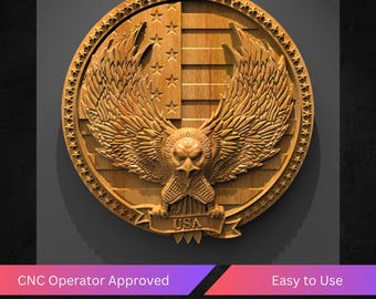 Eagle and American Flag 3D STL Relief for Cnc Router | Patriotic Wood Carving | USA Eagle Stl File for CNC Carving, Aspire, Artcam