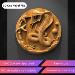 Cobra Snake Cnc Relief File, Stl File For Cnc Router - Instant Download | Tested & Optimized | Easy to Use Cnc Operator Approved