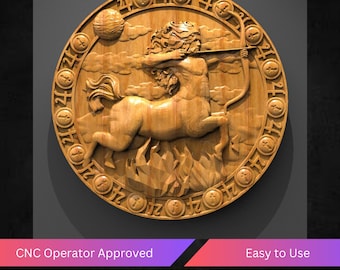 Sagittarius Zodiac Centaur 3D STL Model for CNC Router, Mythological Archer Wall Art Relief, Astrology Sign Wood Carving Design for Aspire