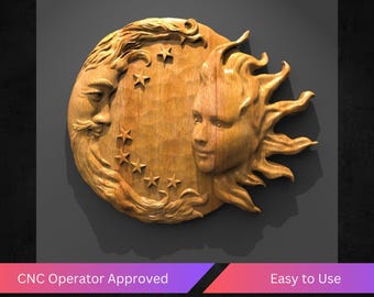 Celestial Sun and Moon CNC Router Design STL File for Wood Wall Art Decor, 3D Relief Model for Carving Machine, Mystic Astrology Woodwork