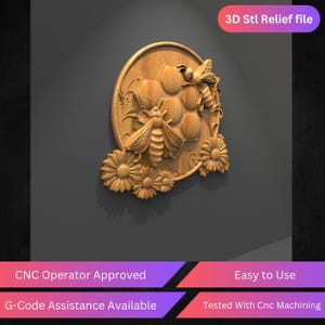 Arquivo de relevo CNC Bee and Honeycomb, arquivo Stl para roteador CNC - Download instantâneo | Testado e otimizado | Fácil de usar Operador CNC aprovado