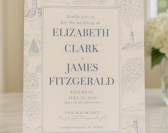 Nantucket Coastal Wedding Invitation Template (Customizable)