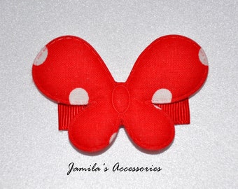 Butterfly Valentine Hair Clip, Red hair bow, white hair bow, Valentine bow, holiday hair bow, large hair bow, Red Valentine Hair Bow