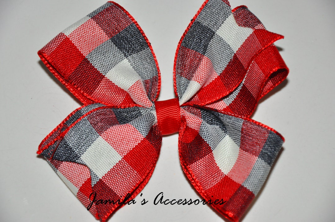 Blue and White Plaid Hair Bow Set - wide 1