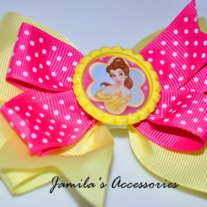 Princess Bell Hair Bow, Bell Princess Hair Bow, Princess Bell Inspired Hair Bow, Disney Princess Bell Hair Bow, Yellow Hair Bow, Pink Bow