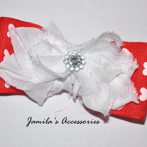 Heart Valentine Hair Bow, Red hair bow, white hair bow, Valentine bow, holiday hair bow, large hair bow, Red Valentine Hair Bow