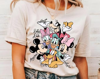 Retro Mickey and Friends Signatures Shirt, Disneyland Tee, Magical Shirt,Disney Characters Tee,Disney Mouse Head Tee,Mickey Family Trip Gift