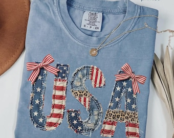 Comfort Colors® USA American Flag Shirt, FAUX Patchwork, Print Only-Not a Patch, 4th Of July Shirt, Independence Day Shirt, 250 Years Shirt