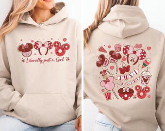 Coquette Bow Disney Mickey Minnie Valentine Hoodie: Magical Just A Girl Womens Hoodie
