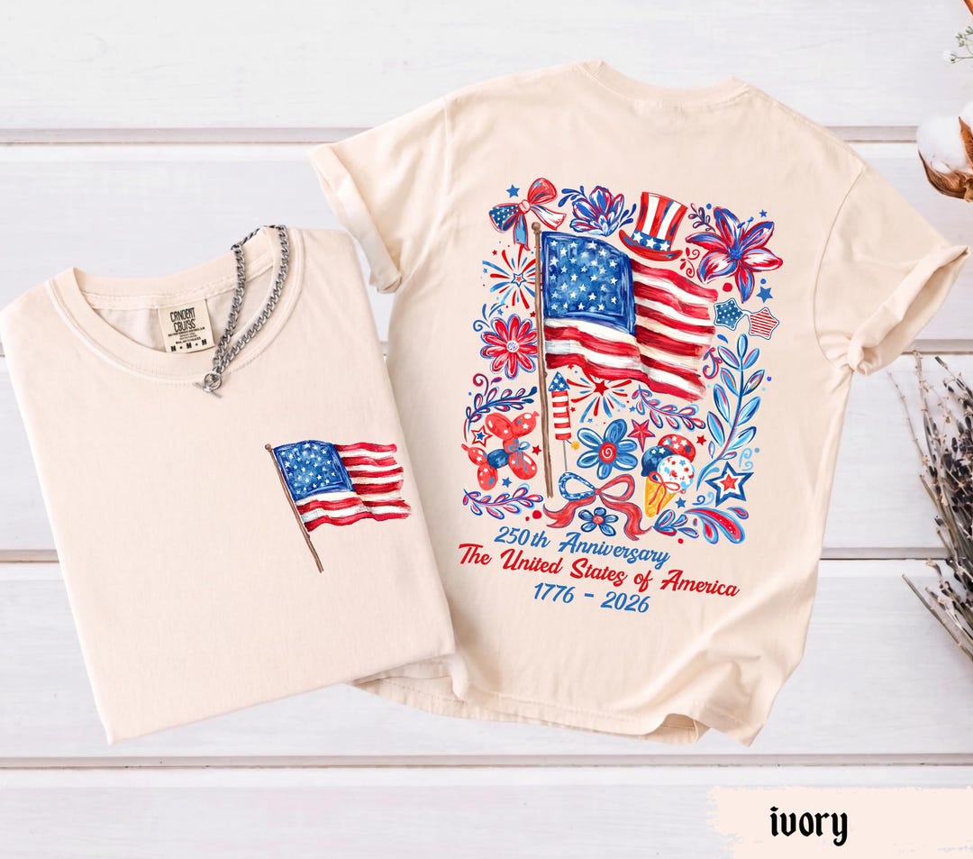 Comfort Colors® USA 250th Anniversary Shirt 4th Of July Back Graphic Tee Independence Day 