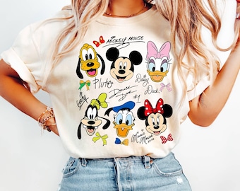 Comfort Colors® Retro Mickey and Friends Signatures Shirt, Disney Mouse Head Tee,  Magical Shirt, Disney Characters Tee,Mickey and Co Shirt