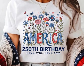 Flower USA Shirt, 250th Anniversary Shirt, 4th of July Gift, Independence Day T-Shirt, Patriotic USA Shirt, America Floral Birthday Tee