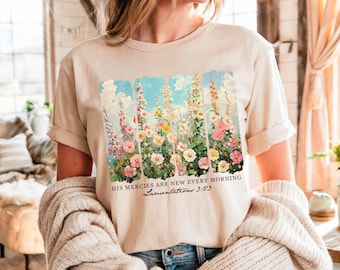 Retro Floral Christian T-Shirt, His Mercies Are New