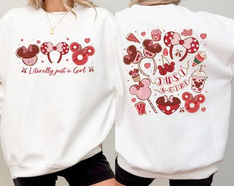 Coquette Bow Disney Mickey Minnie Valentine Sweatshirt: Magical Just A Girl Womens Sweater