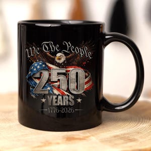 America 250th Anniversary Black Ceramic Mug, Patriotic 1776-2026 Coffee Cup, 250 year coffee mug