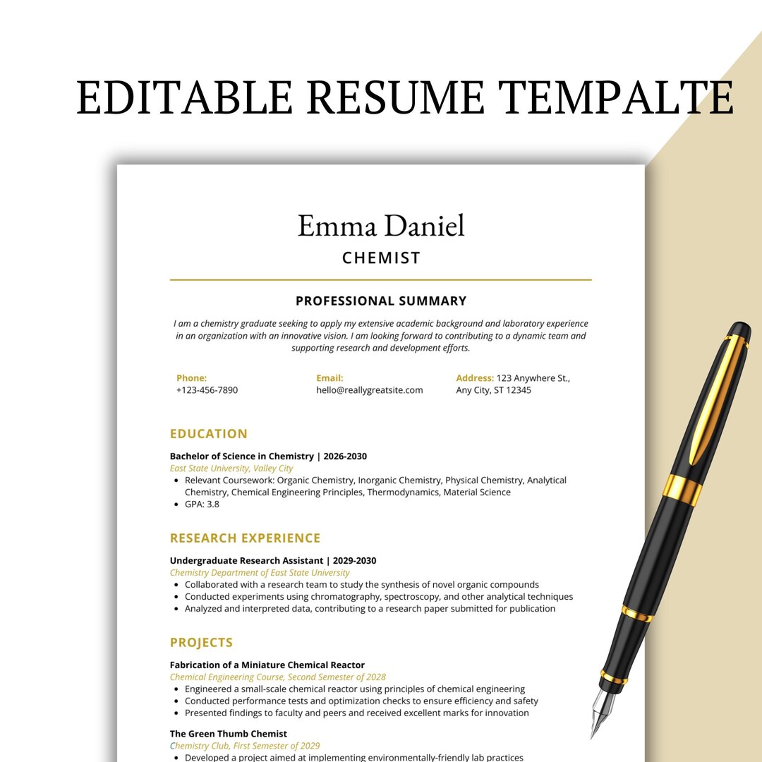 Minimalist Chemist Resume Template | Science CV for Chemists ...