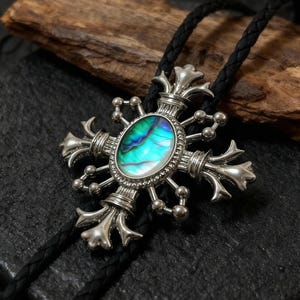 Western bolo tie with Abalone Shell, suitable for cowboy weddings and western accessories, Halloween accessories, unique gift for him or her