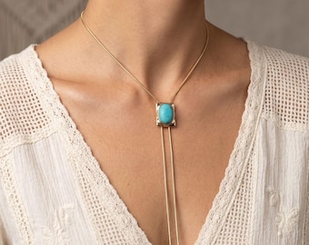 Natürliche Türkis Bolo Tie Halskette für Frauen, Western Y Halskette, Gold Silber Kette Bolo Tie, Cowgirl Schmuck, Western Girl Chic Geschenk