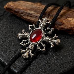 Natural Gemstone Bolo Tie Ruby or Malachite Bolo Tie for men, Western Wedding Gift for Groom, Cowboy Bolo Tie Men, Genuine Leather Cord