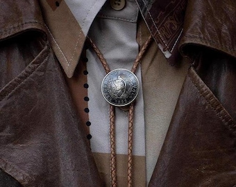 Vintage western Bolo Tie Cowboy Necktie with ancient coins - Suitable for daily wear and cowboy wear. Antique Present for Him