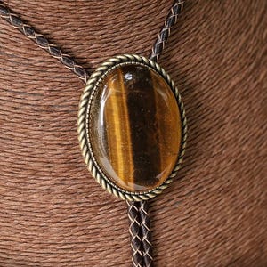 Handmade Natural crystal Bolo Tie with Leather Rope, Unique Handmade Natural Stone Western Bolo Tie, Groomsmen Gift, Gift for Him or Her