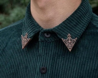 Western Collar Tips Triangle Shirt Pins, Vintage Collar Pins, Collar Studs, Boho & hippie Gothic Style Hand-Carved Metal Clips, unique gift