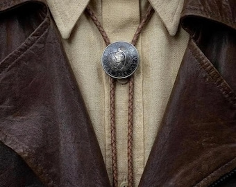 Vintage western Bolo Tie Cowboy Necktie with ancient coins - Suitable for daily wear and cowboy wear. Antique Present for Him